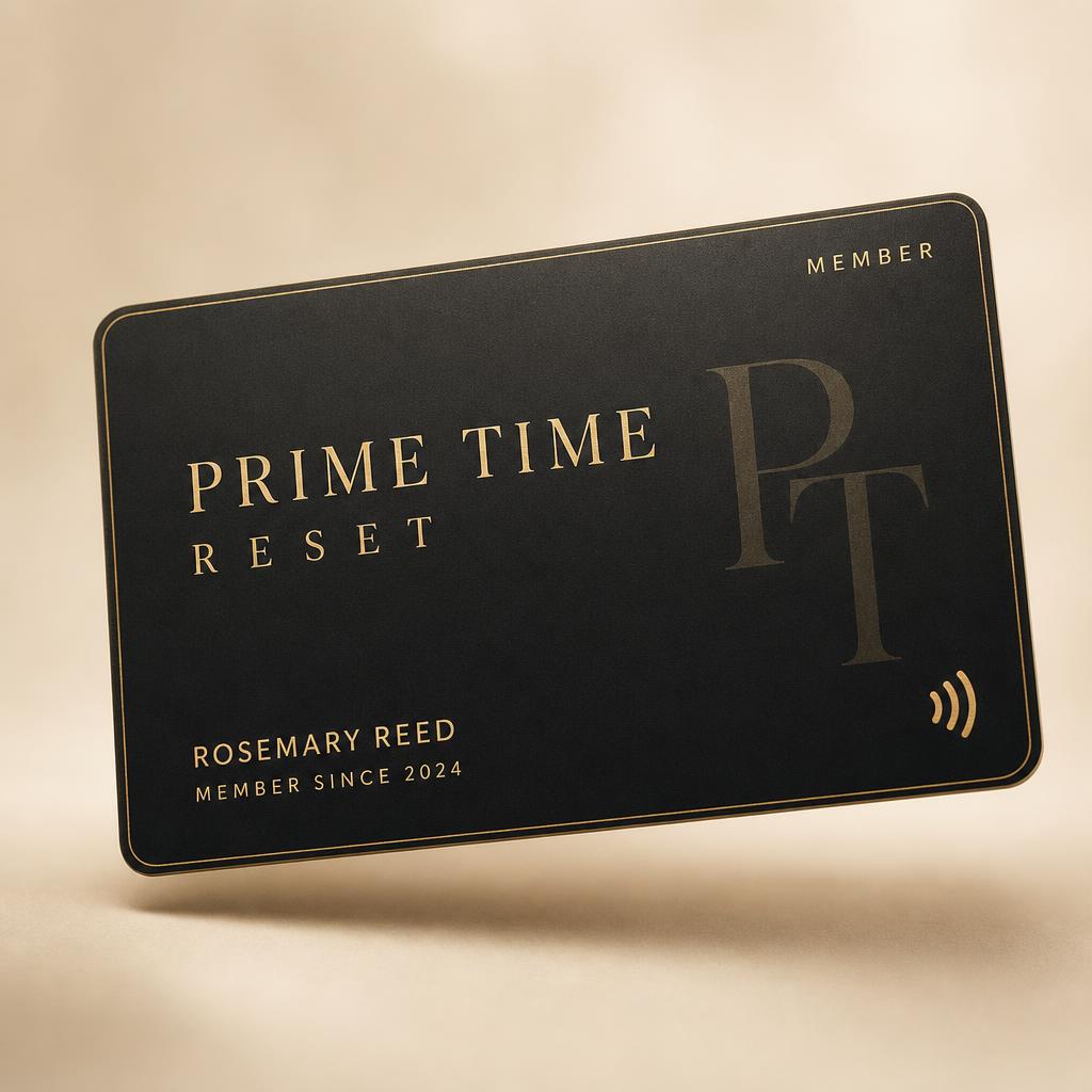 Prime Time Reset black and gold membership card